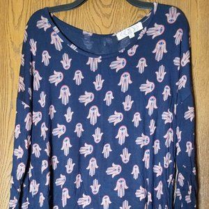 Pink Rose Hamsa Design Zipper Back Top